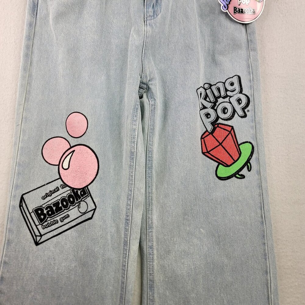 Justice Girls Bazooka Ring Pop Graphic Baggy Jeans Holographic Belt Size 10 NEW - Picture 2 of 9
